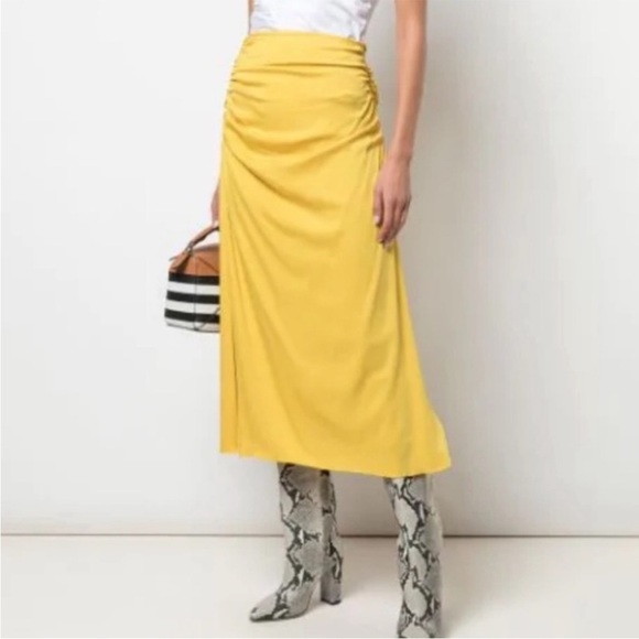 THEORY Twisted Silk MIDI Skirt MUSTARD Size 6 new with tags - Picture 1 of 5
